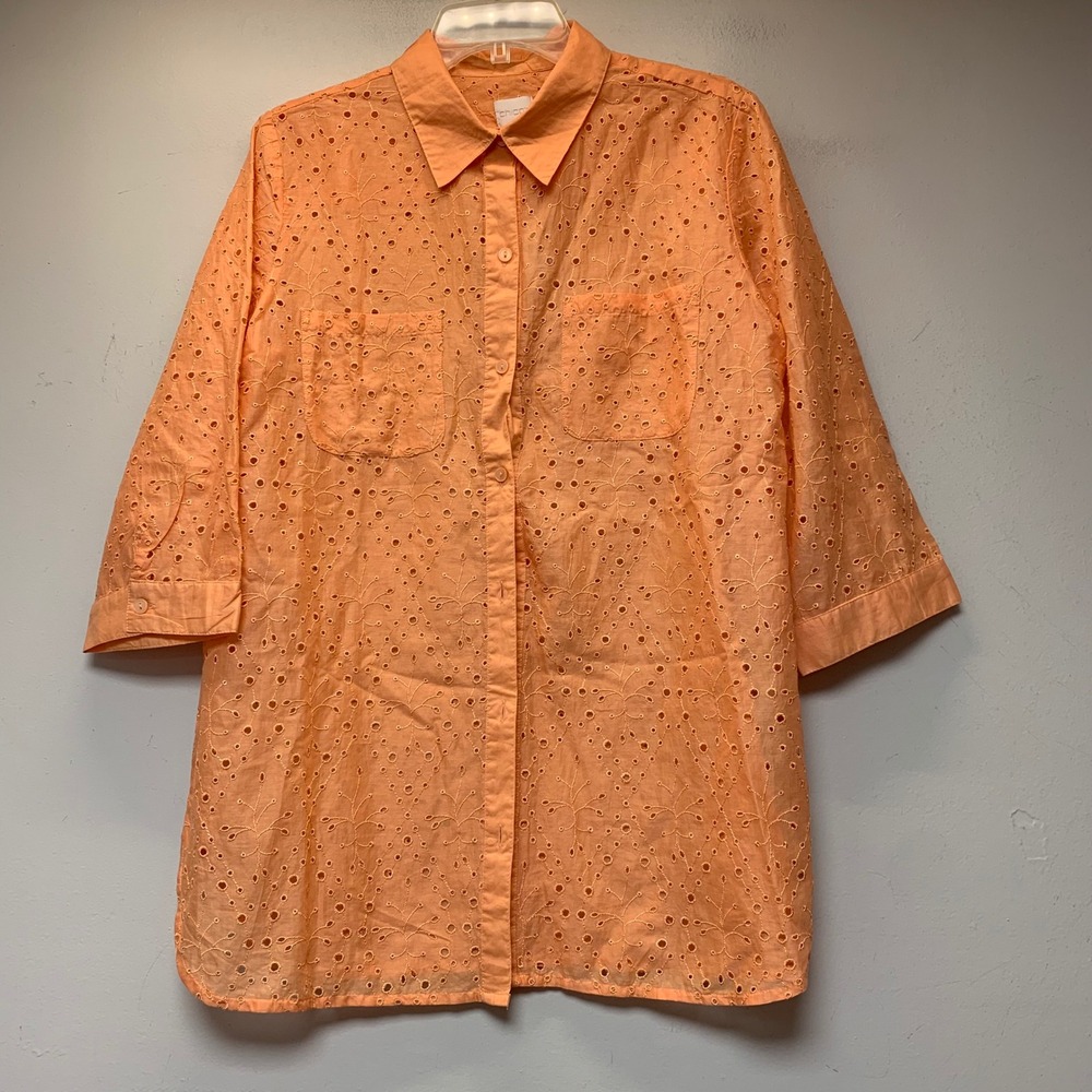 Chico's Aubrie Eyelet Dreams Shirt Women 1 Cantaloupe Orange NEW 3/4 Sleeve